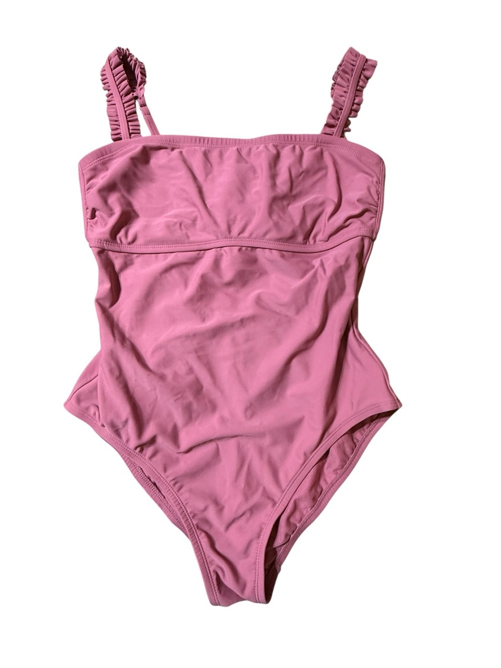 Kona Sol Pink Pink Square Neck Ruffle Shoulder One Piece Swimsuit Medium 8-10